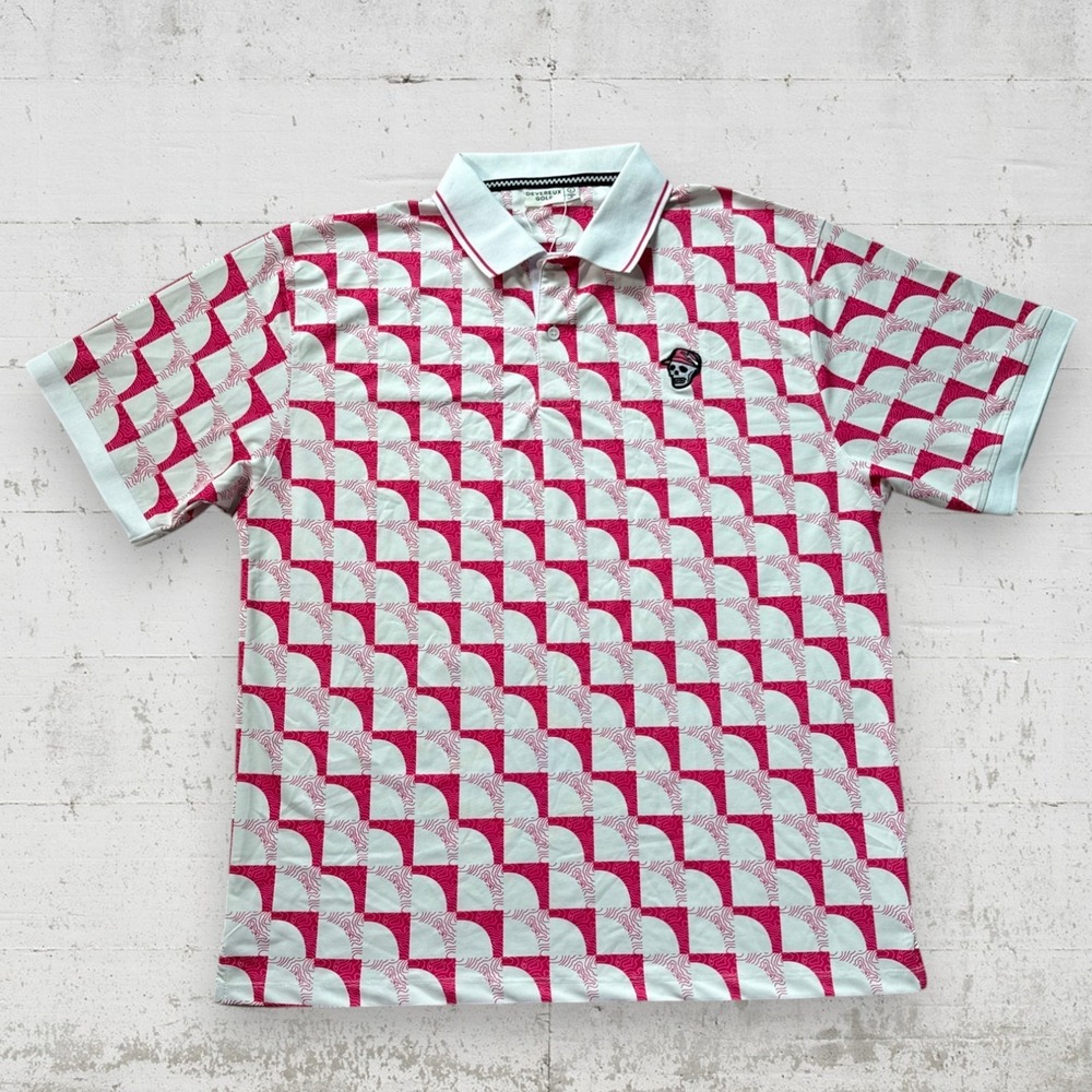 Devereux Golf T-Mobile Polo Shirt Mens L White Pink Performance Skull Logo NWT